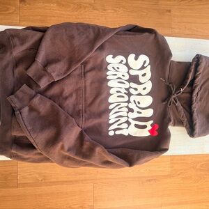 Brown Hoodie with Spread Serotonin Print